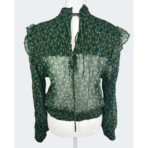 Free People Roma Forest Green Floral Sheer Mock Neck Long Sleeve Blouse Medium - Picture 13 of 15